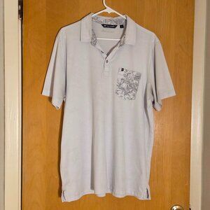 Travis Mathew Golf Polo Shirt Mens XL Gray Floral Pocket Cotton Blend Stretch